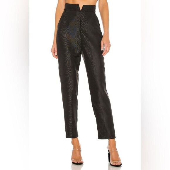 NBD Renata High Waist Trousers in Black Textured Taffeta Dress Pants XS